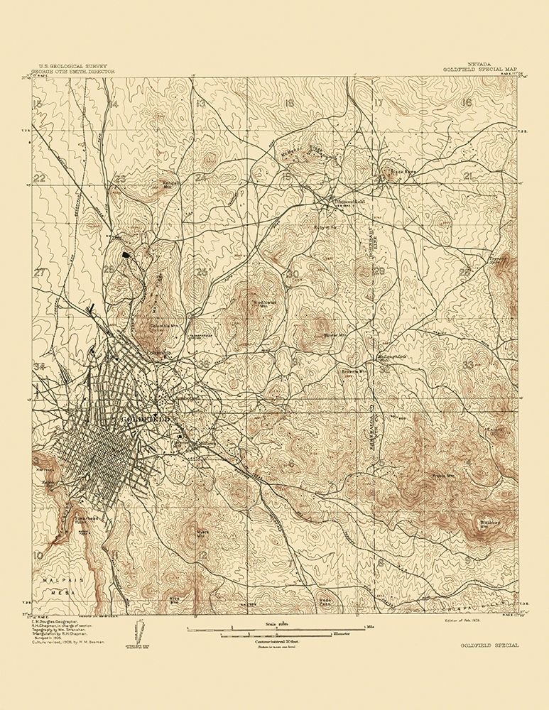 Goldfield Special Nevada Quad - USGS 1909 art print by USGS for $57.95 CAD