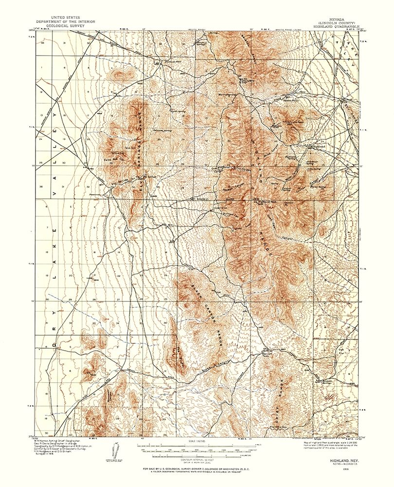 Highland Nevada Quad - USGS 1913 art print by USGS for $57.95 CAD