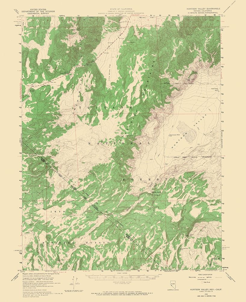 Huntoon Valley Nevada California Quad - USGS 1958 art print by USGS for $57.95 CAD