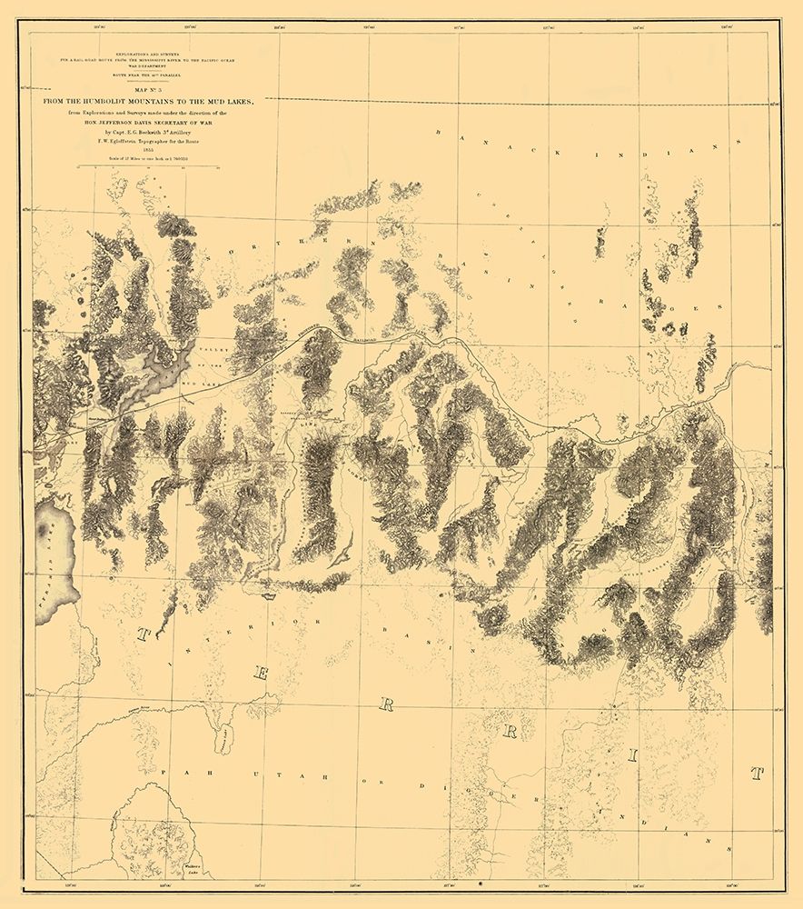 Humboldt Range Mud Lakes Nevada - Davis 1855 art print by Davis for $57.95 CAD