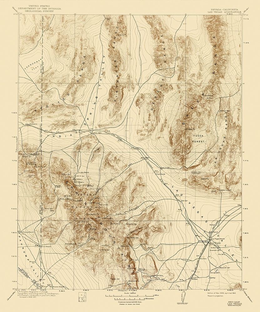 Las Vegas Nevada Quad - USGS 1908 art print by USGS for $57.95 CAD
