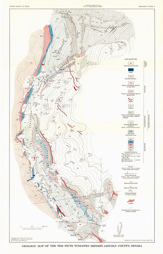 Lincoln County Tungsten Nevada Mines - USGS 1942 art print by USGS for $57.95 CAD