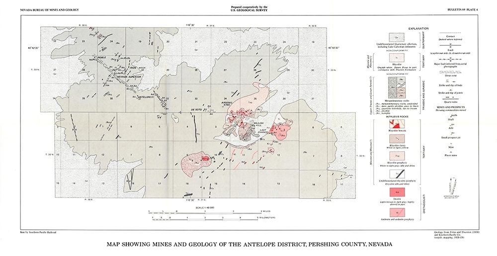 Antelope District Pershing County NV Mines art print by USGS for $57.95 CAD