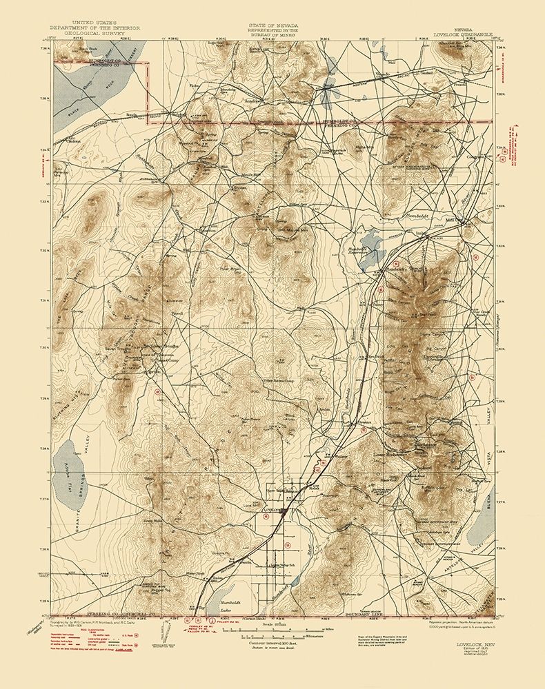 Lovelock Nevada Quad - USGS 1935 art print by USGS for $57.95 CAD