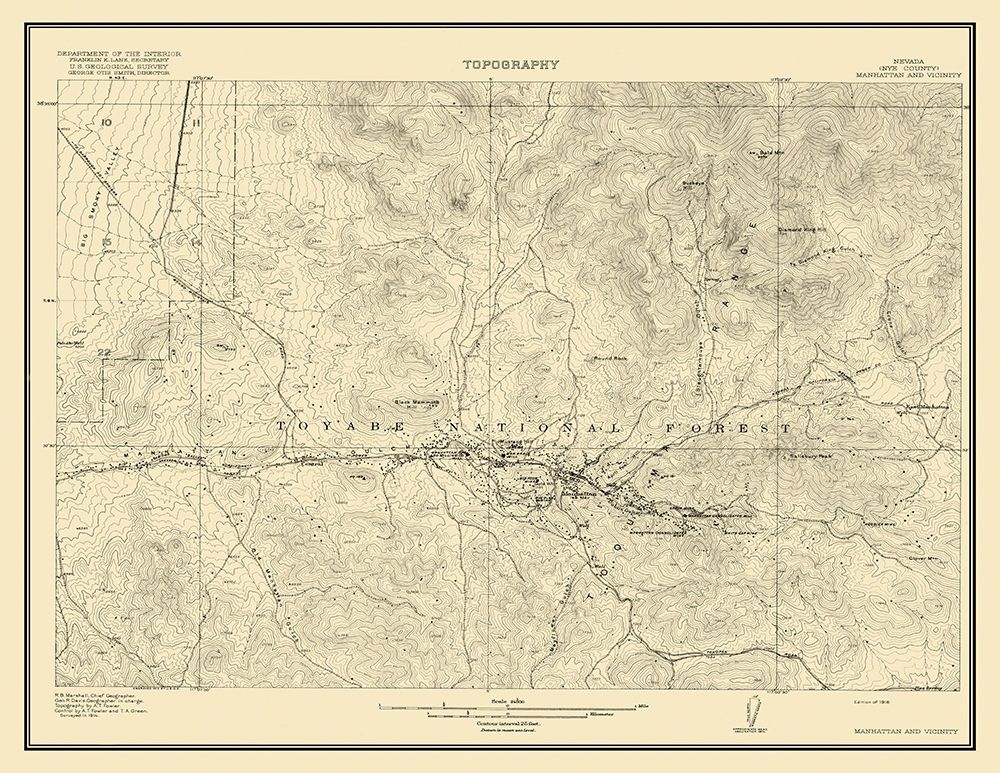 Manhattan Vicinity Nevada - USGS 1916 art print by USGS for $57.95 CAD