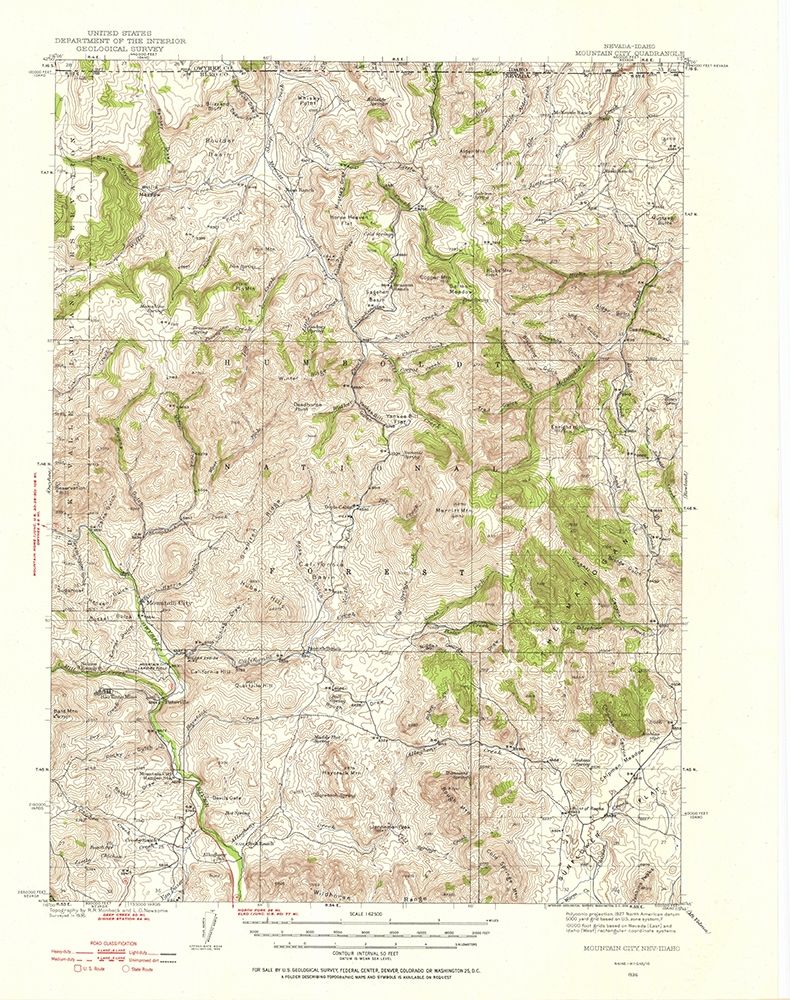 Mountain City Nevada Idaho Quad - USGS 1936 art print by USGS for $57.95 CAD
