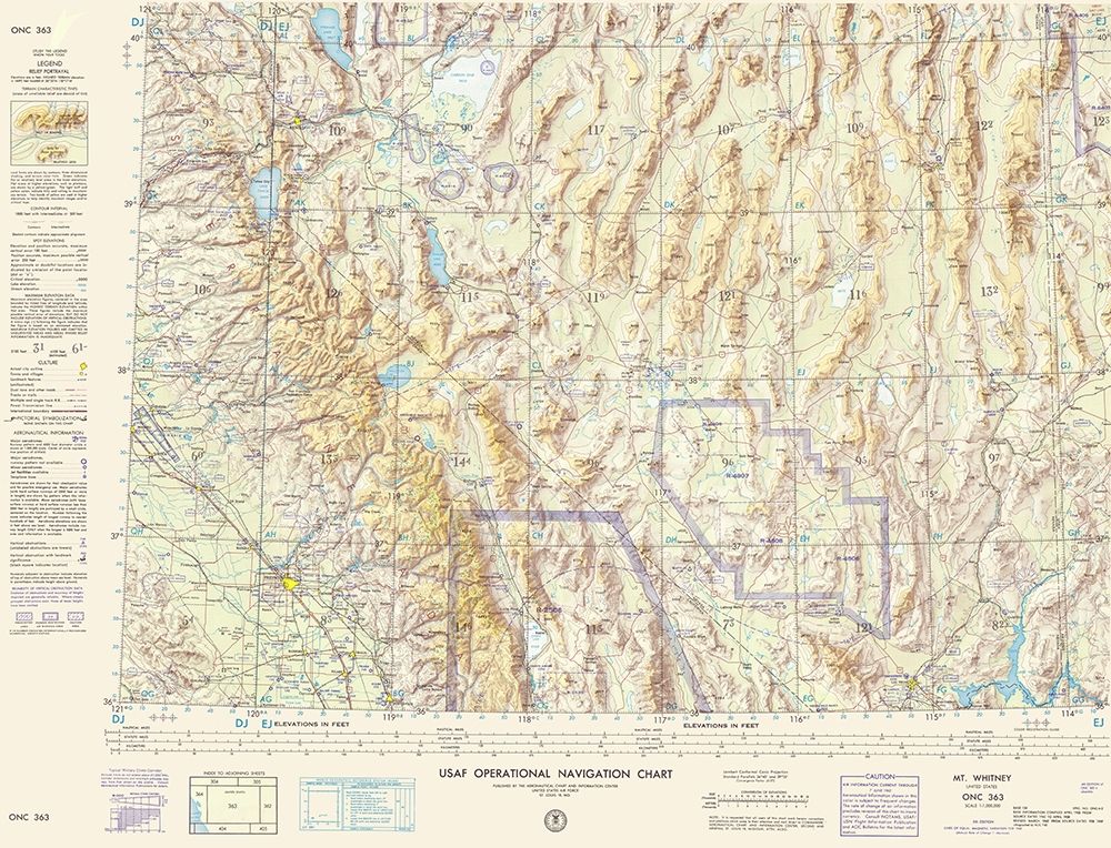 Mt Whitney California Nevada Arizona Sheet art print by USAF for $57.95 CAD