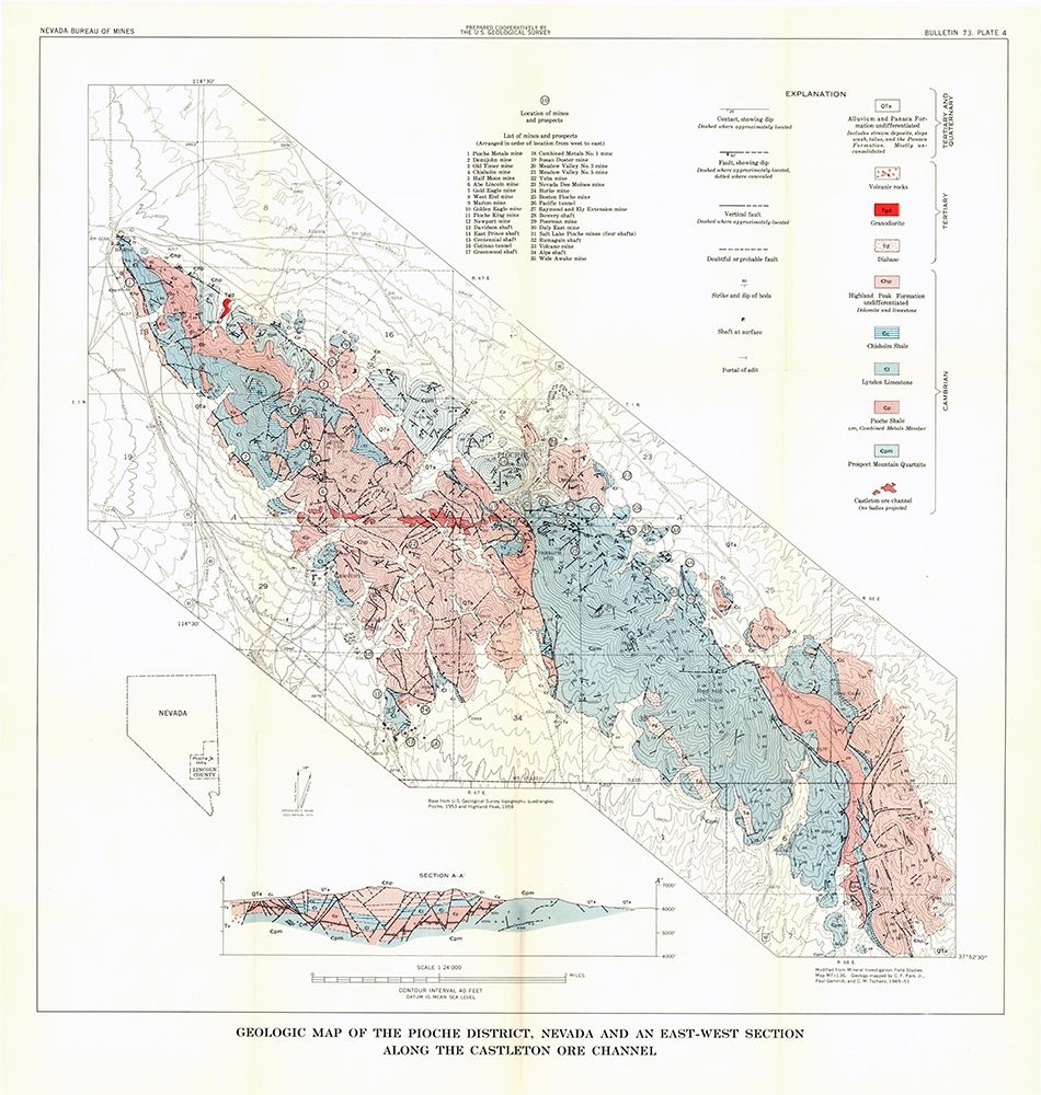 Pioche District Castleton Ore Channel NV Mines art print by USGS for $57.95 CAD