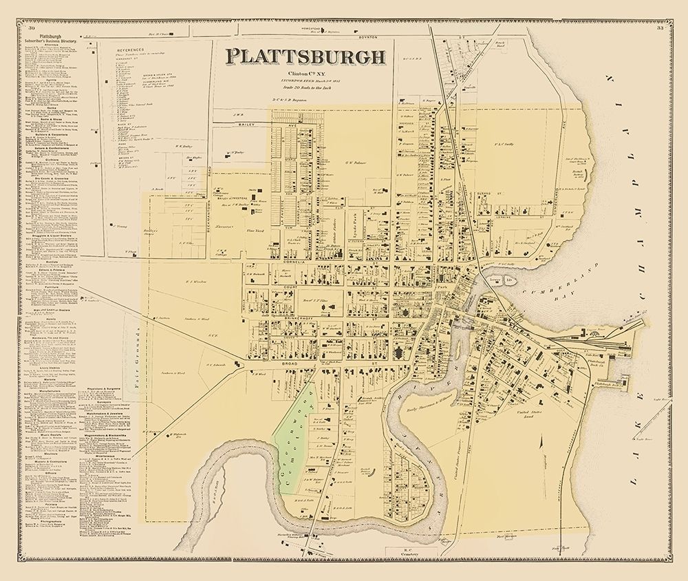 Plattsburgh New York - Beers 1869 art print by Beers for $57.95 CAD