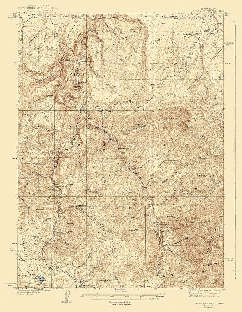 Rowland Nevada Idaho Quad - USGS 1940 art print by USGS for $57.95 CAD
