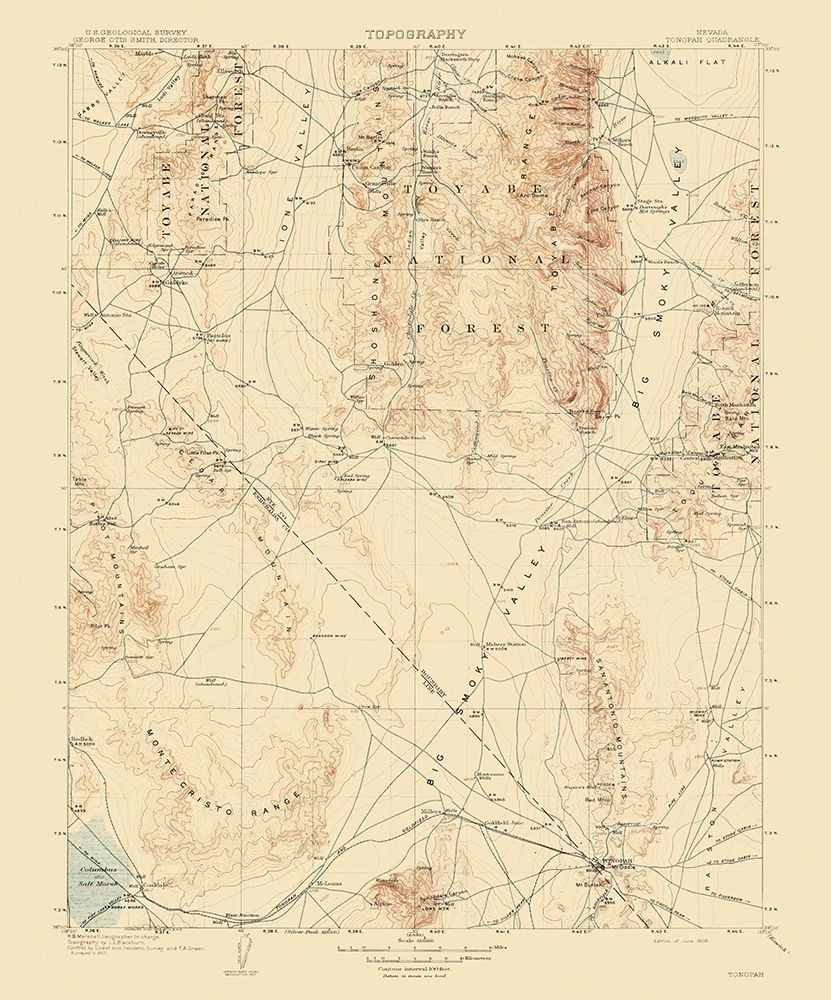Tonopah Nevada Quad - USGS 1908 art print by USGS for $57.95 CAD