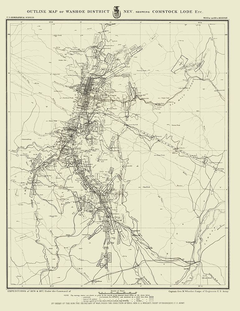 Washoe District showing Comstock Lode Nevada art print by USGS for $57.95 CAD