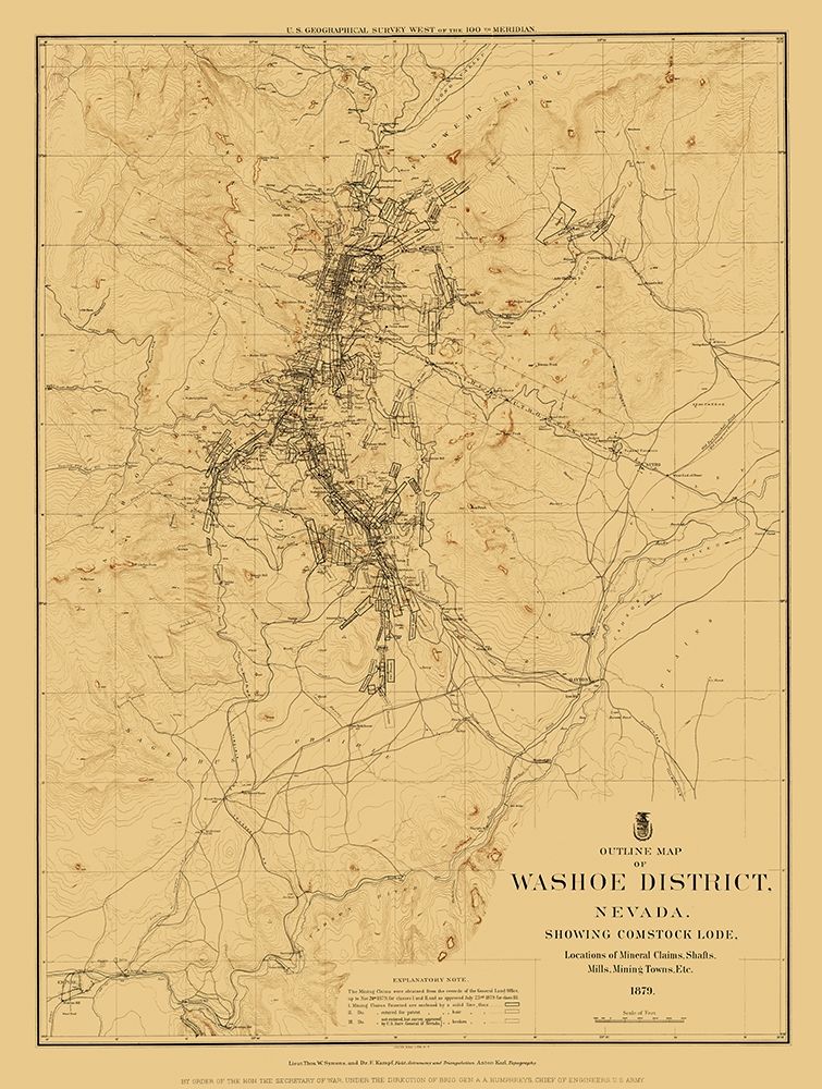 Washoe District Outline Comstock Lode Nevada art print by USGS for $57.95 CAD