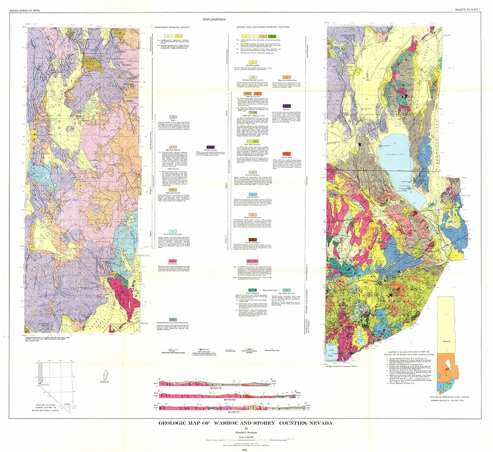 Washoe Storey Counties Nevada Mines - Bonham 1969 art print by Bonham for $57.95 CAD