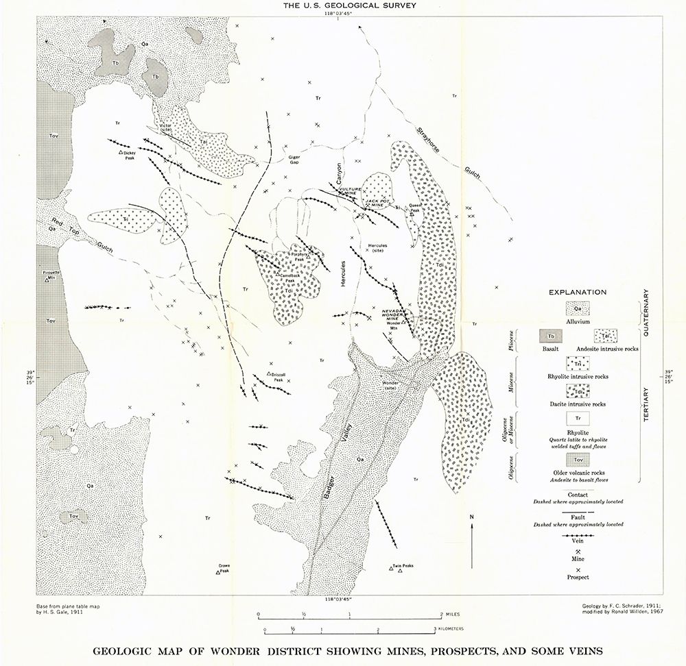 Wonder District Mines Prospects Veins NV art print by USGS for $57.95 CAD