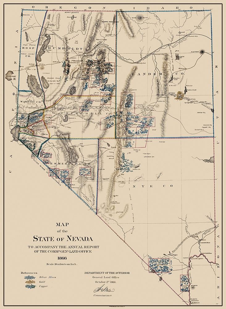 Gold Silver Copper Mines Nevada - USGS 1866 art print by USGS for $57.95 CAD