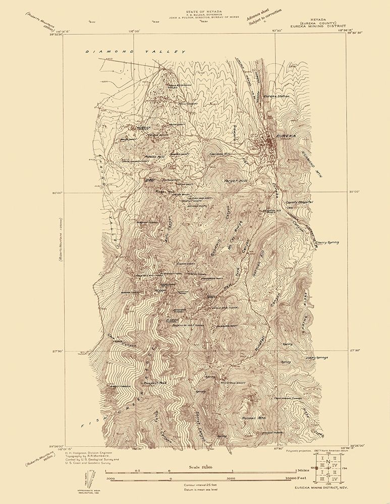 Eureka Mining District Nevada Sheet - USGS 1927 art print by USGS for $57.95 CAD