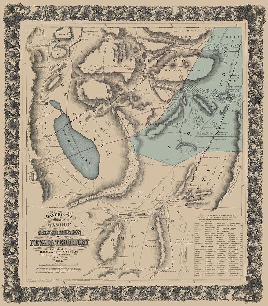 Washoe Silver Region Nevada - Bancroft 1862 art print by Bancroft for $57.95 CAD