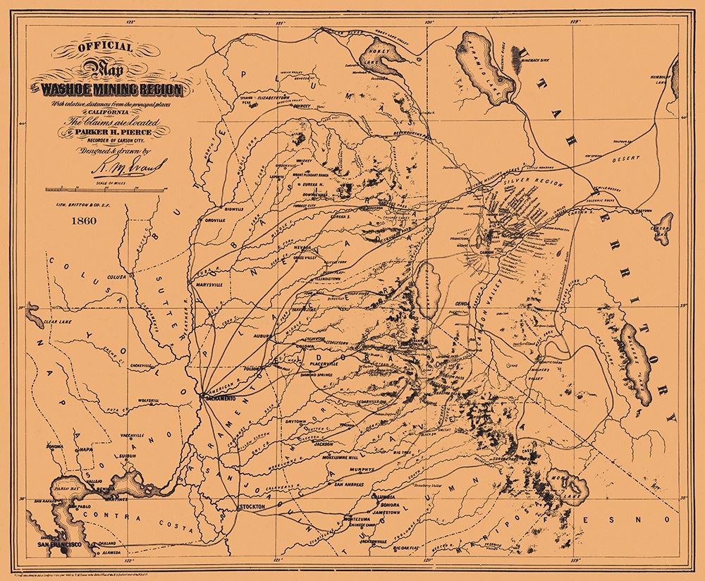 Washoe Mining Region California - Pierce 1860 art print by Pierce for $57.95 CAD