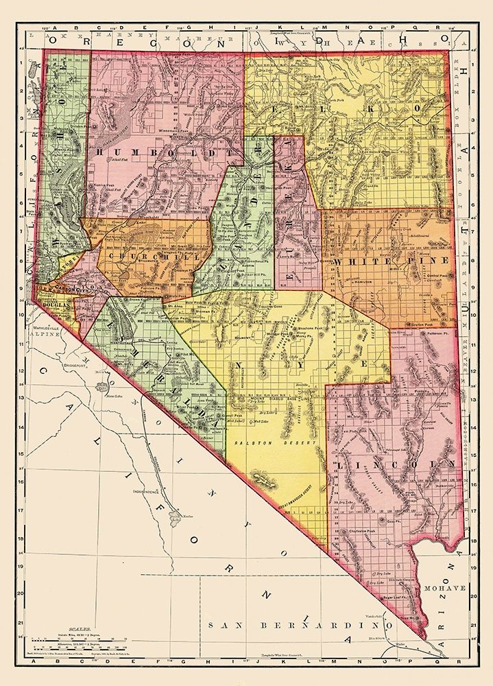 Nevada - Rand McNally 1893 art print by Rand McNally for $57.95 CAD