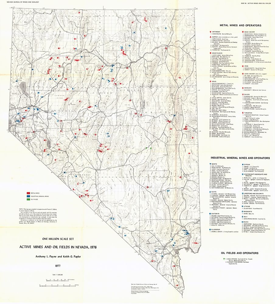 Active Mines Oil Fields Nevada Mines - Payne 1976 art print by Payne for $57.95 CAD