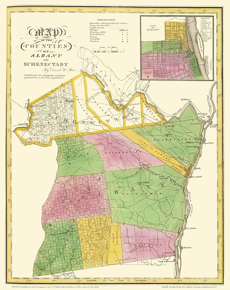 Albany  Schenectady New York - Burr 1829 art print by Burr for $57.95 CAD