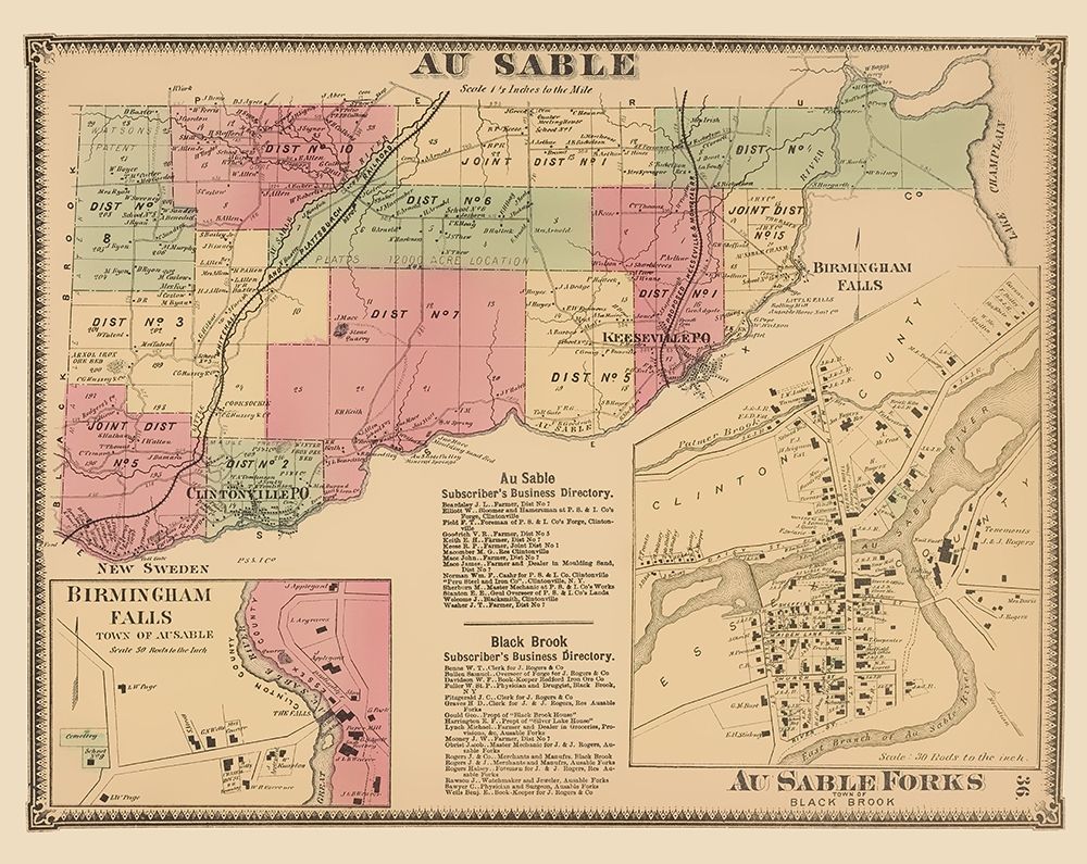 Au Sable New York - Beers 1869 art print by Beers for $57.95 CAD