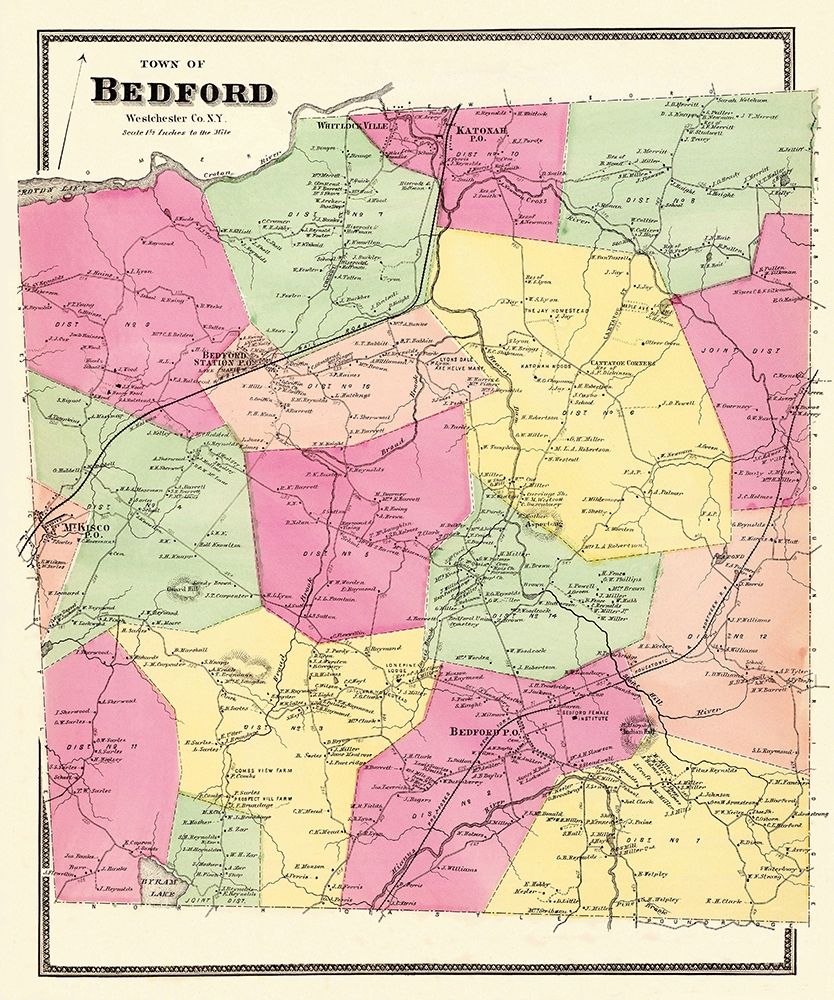 Bedford New York Landowner - Beers 1868 art print by Beers for $57.95 CAD