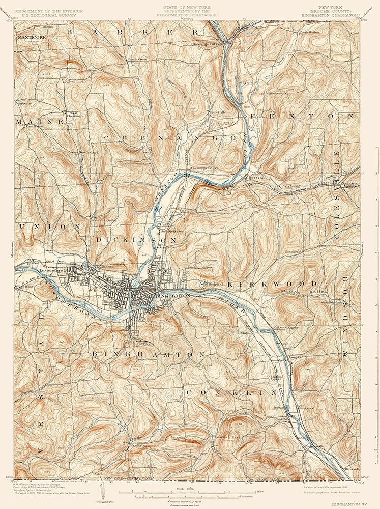 Binghamton New York Quad - USGS 1904 art print by USGS for $57.95 CAD