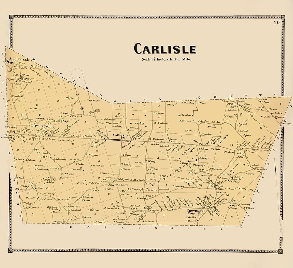 Carlisle New York Landowner - Beers 1866 art print by Beers for $57.95 CAD