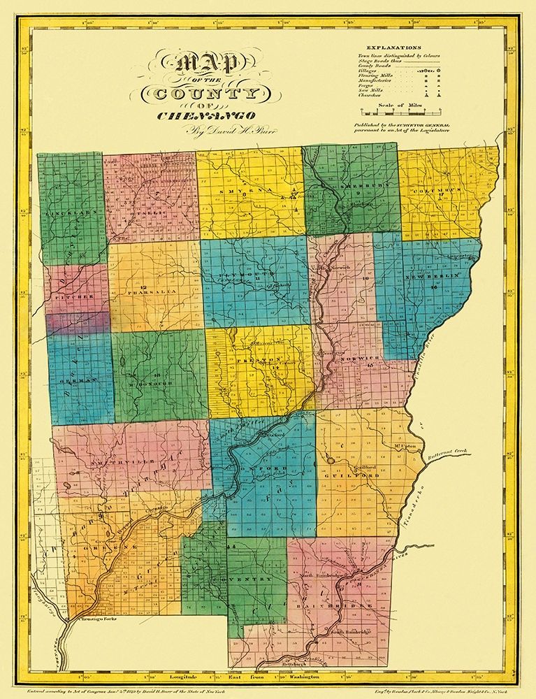 Chenango New York Landowner - Burr 1829 art print by Burr for $57.95 CAD