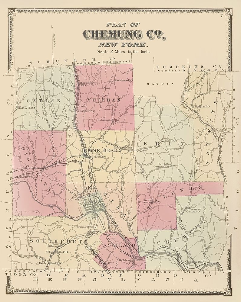 Chemung New York - Beers 1869 art print by Beers for $57.95 CAD