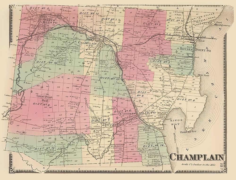 Champlain New York Landowner - Beers 1869 art print by Beers for $57.95 CAD