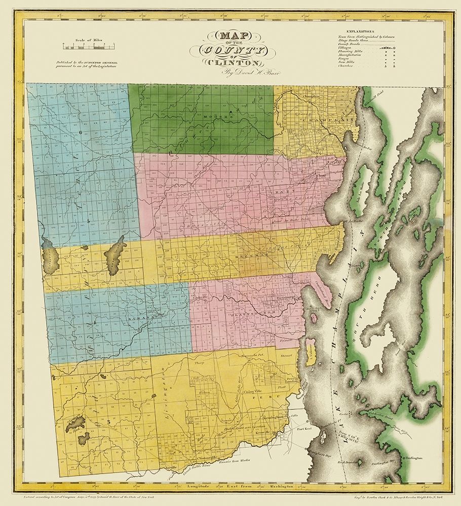 Clinton New York Landowner - Burr 1829 art print by Burr for $57.95 CAD