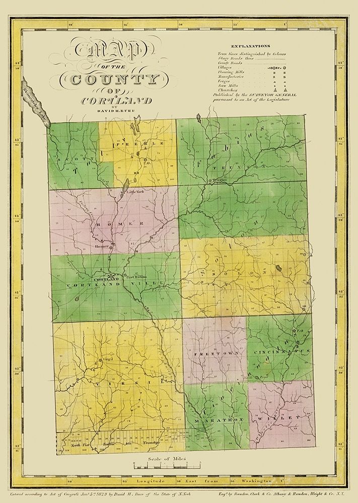 Cortland New York Landowner - Burr 1829 art print by Burr for $57.95 CAD