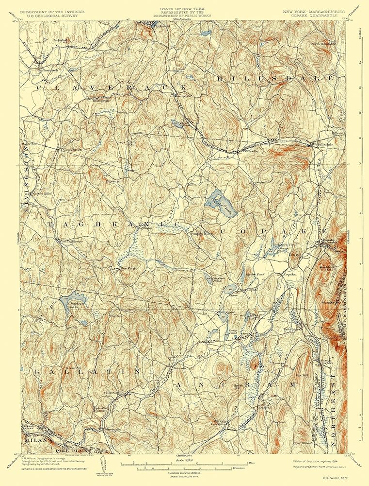 Copake New York Massachetts Quad - USGS 1904 art print by USGS for $57.95 CAD