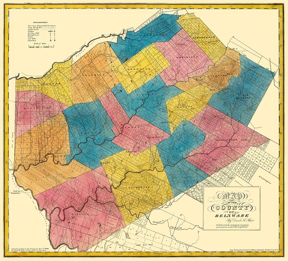 Delaware New York Landowner - Burr 1829 art print by Burr for $57.95 CAD