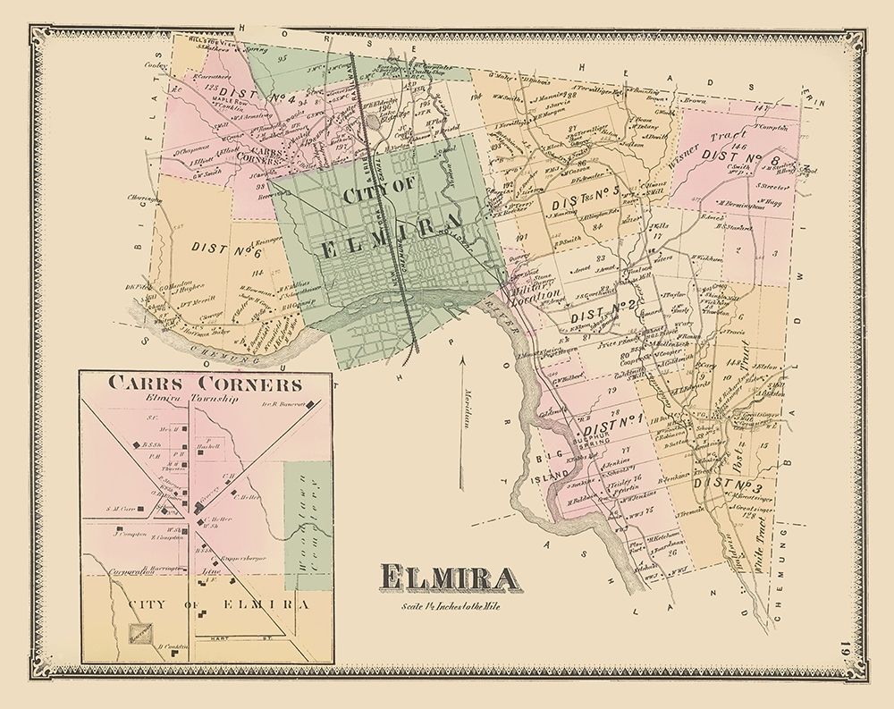 Elmira, Carrs Corner New York Landowner art print by Beers for $57.95 CAD