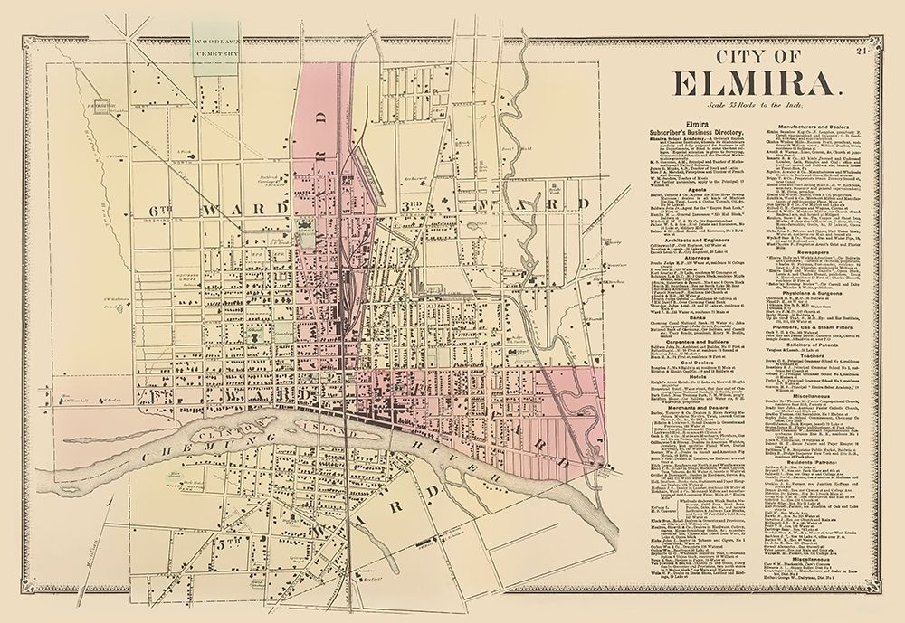 Elmira New York - Beers 1869 art print by Beers for $57.95 CAD