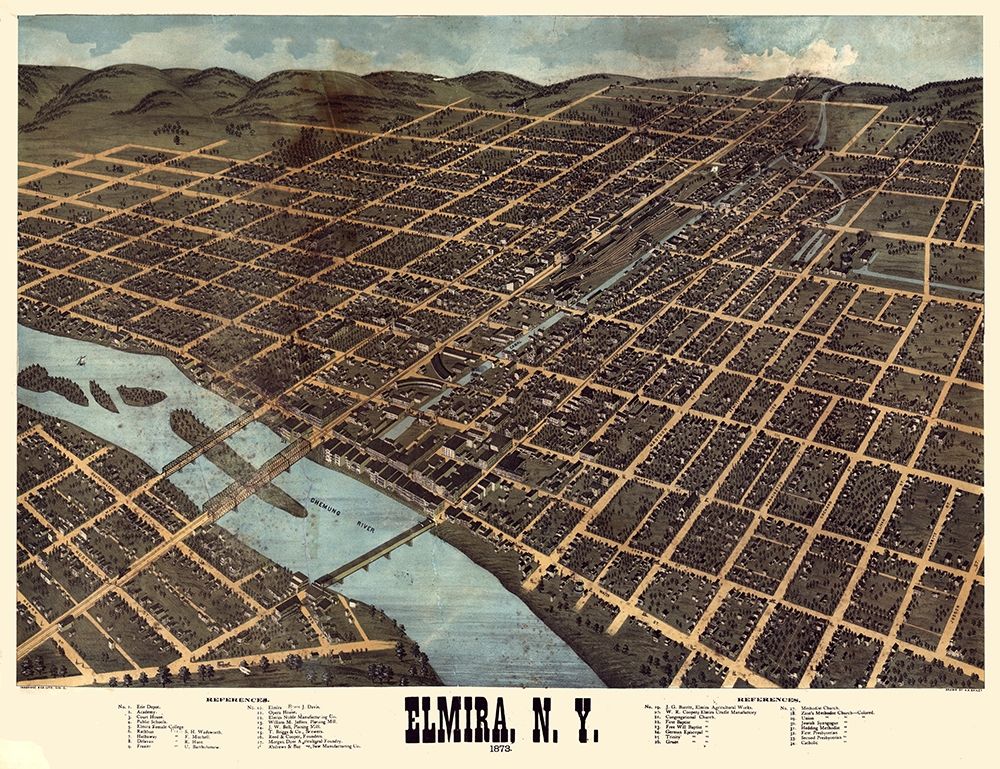Elmira New York - Bailey 1873 art print by Bailey for $57.95 CAD