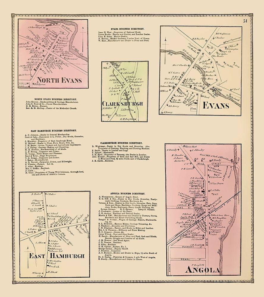 Clarksburgh, Evans, Angola, East Hamburgh New York art print by Stone for $57.95 CAD