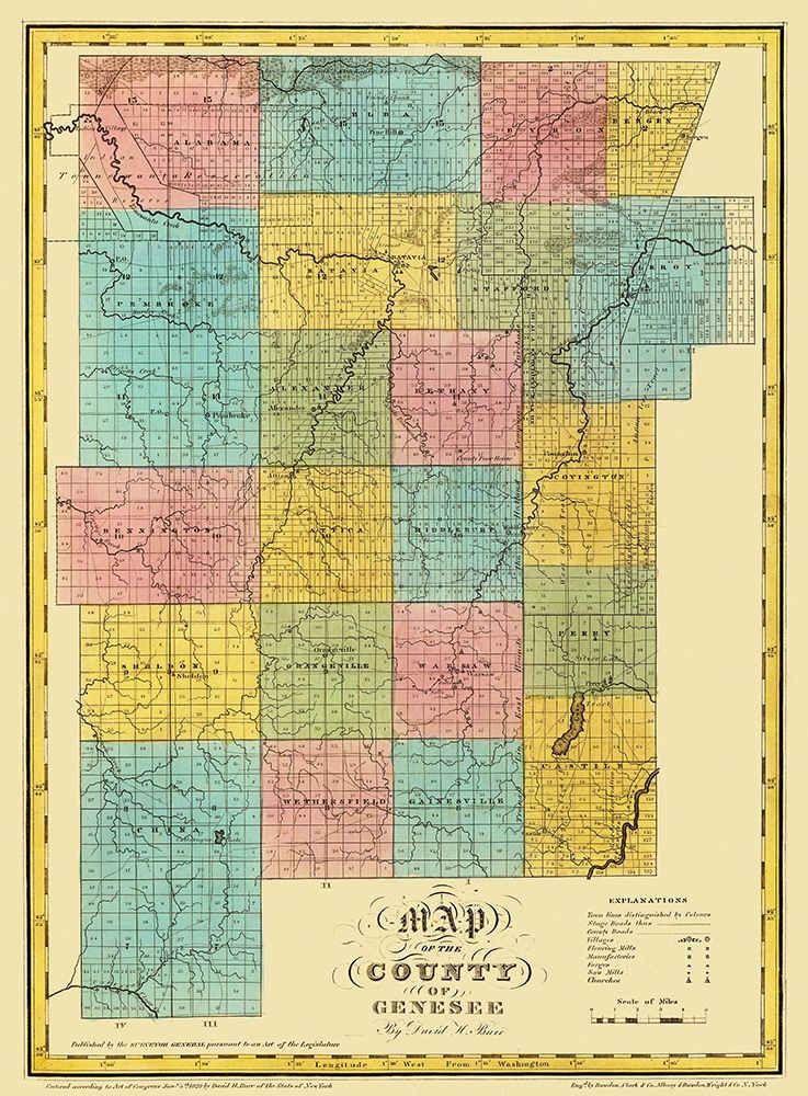 Genesee New York Landowner - Burr 1829 art print by Burr for $57.95 CAD