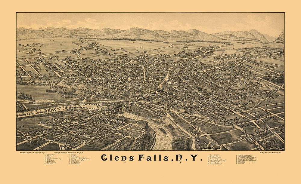 Glens Falls New York - Burleigh 1884 art print by Burleigh for $57.95 CAD