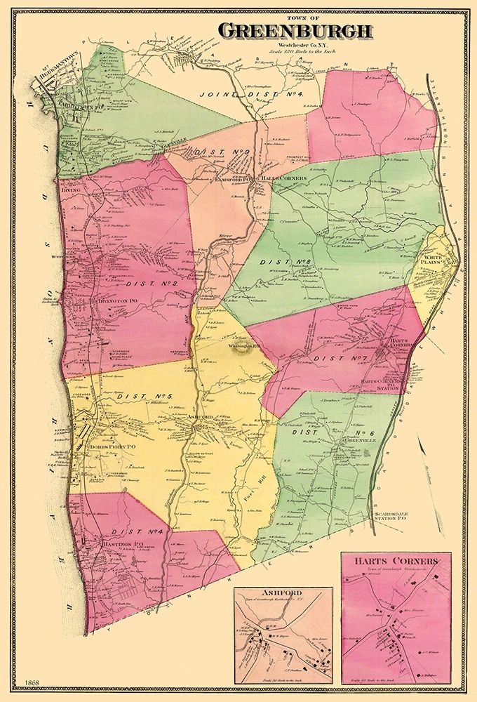 Greenburgh New York - Beers 1868 art print by Beers for $57.95 CAD