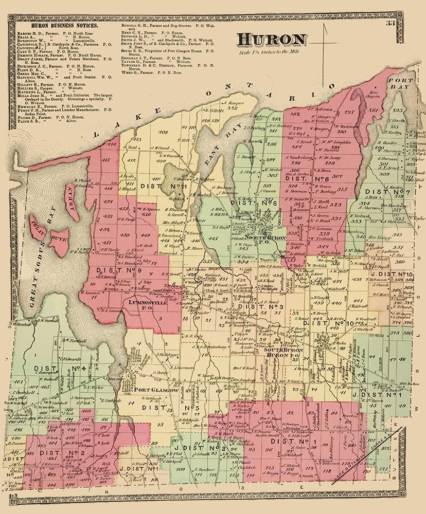 Huron New York Landowner - Beers 1874 art print by Beers for $57.95 CAD