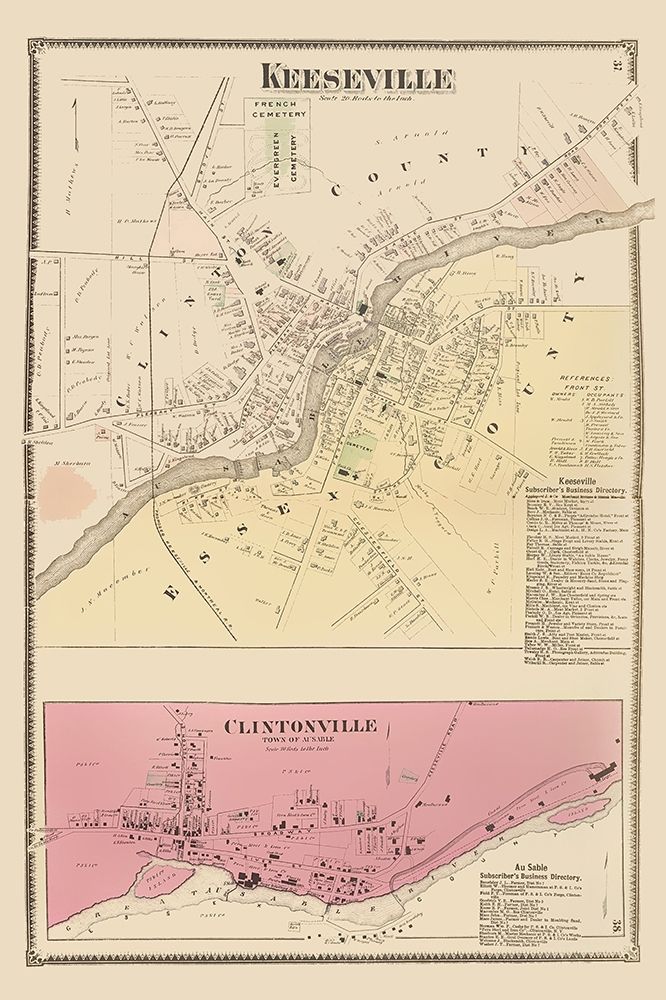 Keeseville, Clintonville New York Landowner art print by Beers for $57.95 CAD