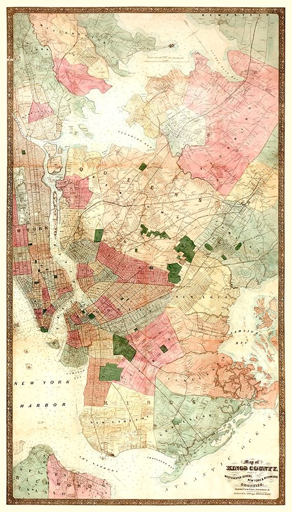 Kings New York Landowner - Dripps 1890 art print by Dripps for $57.95 CAD