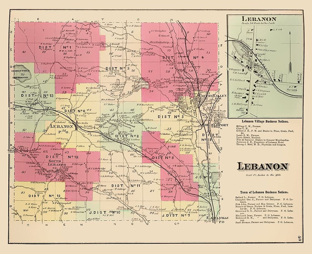 Lebanon New York Landowner - Whitman 1875 art print by Whitman for $57.95 CAD