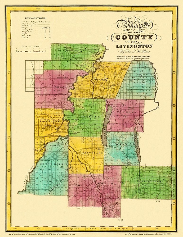 Livingston New York Landowner - Burr 1829 art print by Burr for $57.95 CAD