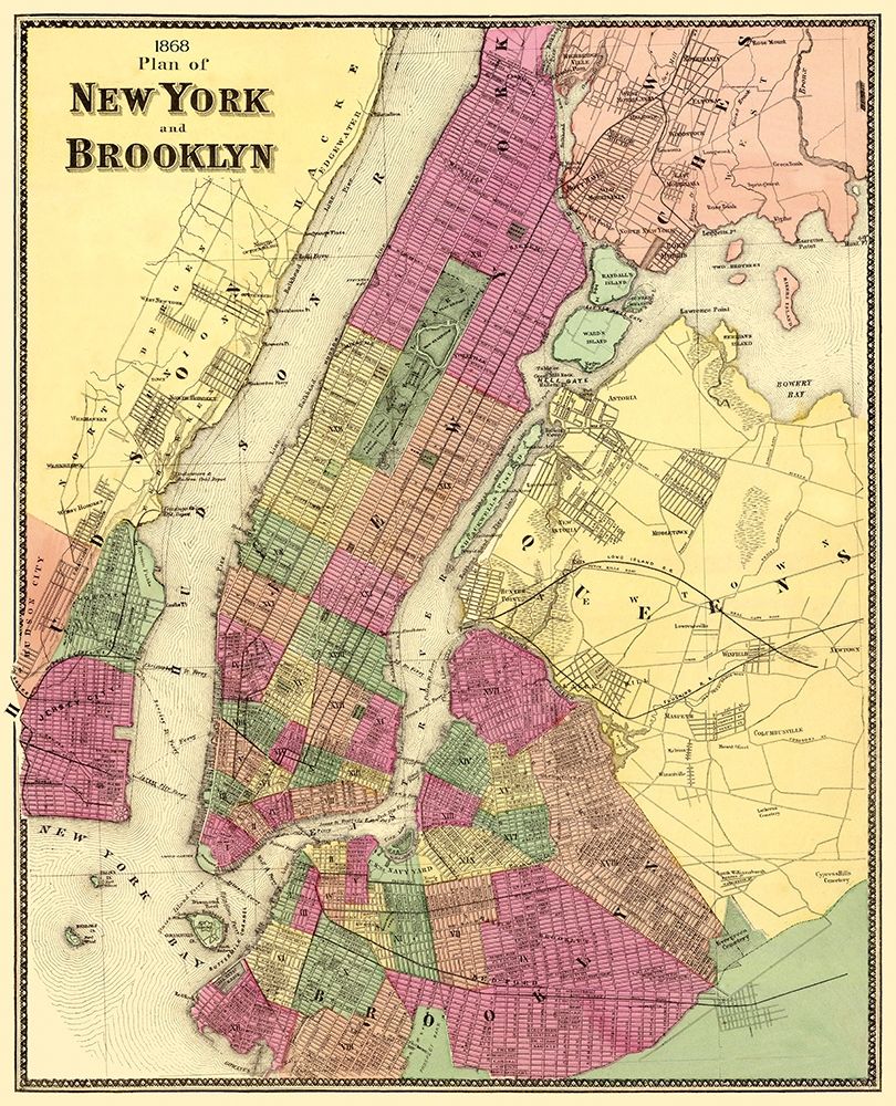 New York, Brooklyn New York - Beers 1868 art print by Beers for $57.95 CAD